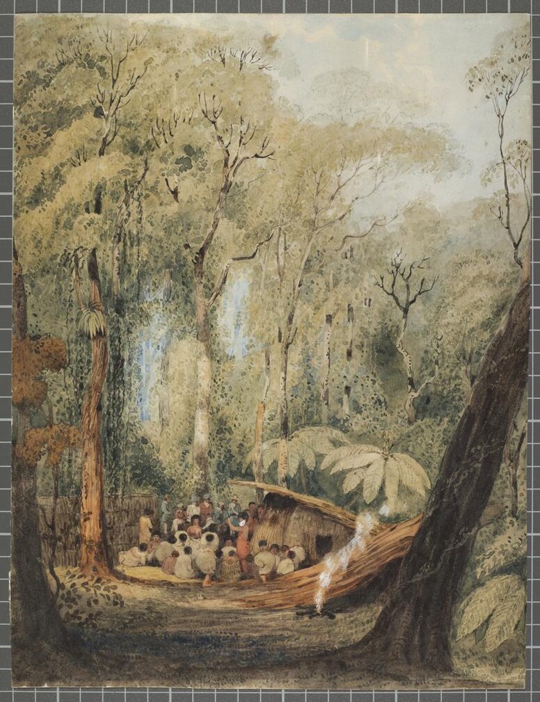 A tangi at Kopekehinga, Wairarapa. E Koro, the chief of Kaikokerri meeting some of the Huangaroa natives